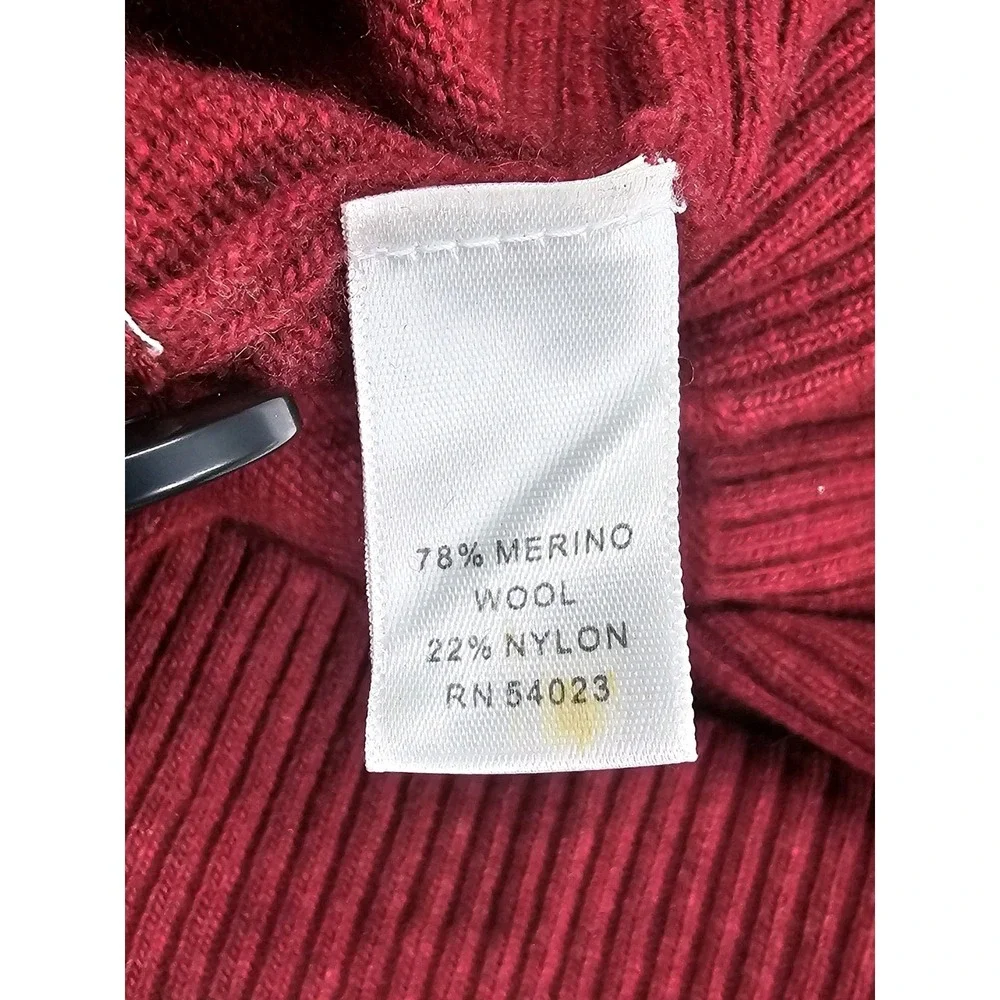 BANANA REPUBLIC Merino‎ Wool Garnet Red Mens L Mock Neck Button & Zipper Close